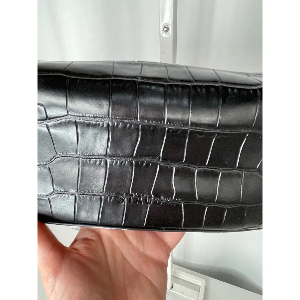 Staud Felix Shoulder Bag Womens Small Black Excellent Croc Embossed Leather